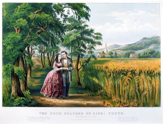 As Quatro Estações da Vida: Juventude, "A Temporada do Amor", gravada por Parsons e Atwater, pub. por Currier e Ives, Nova York, 1868 (ver 87970, 87966)